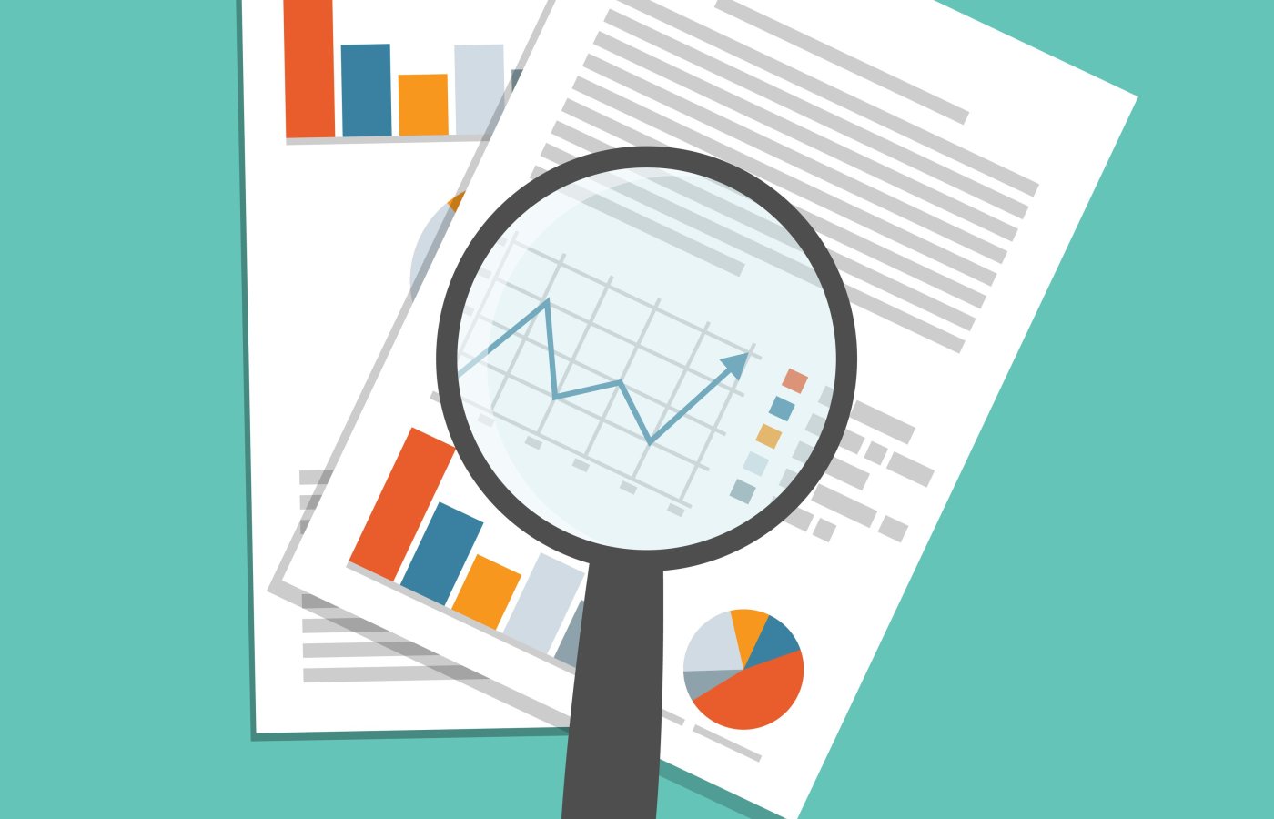 magnifying glass on top of documents